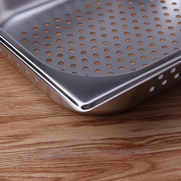 Khay Inox Dày Đục Lỗ Hình Chữ Nhật Đựng Thức Ăn Chiên Ráo Nước