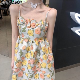Đầm Hai Dây Họa Tiết Hoa Phong Cách Pháp Ngọt Ngào Cho Nữ