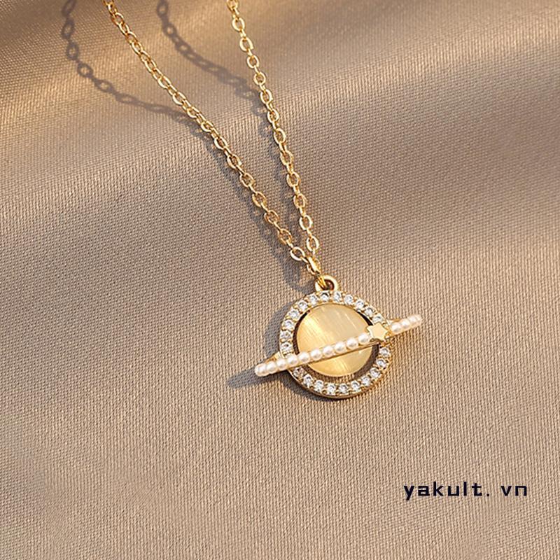 yakult Vòng cổ Hợp Kim Mặt Hình Hành Tinh Đính Đá Zircon Thời Trang Hàn Quốc Cho Nữ