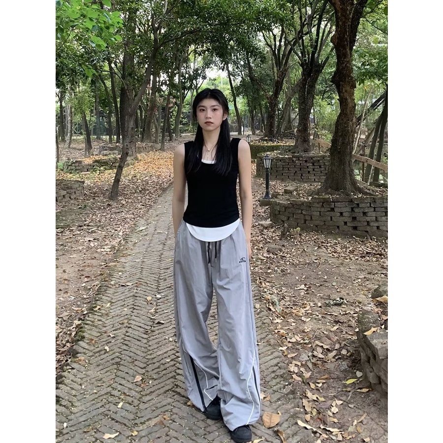 Quần Thể Thao Ống Rộng Phối Dây Rút Phong Cách Retro Mỹ Cho Nam Giới