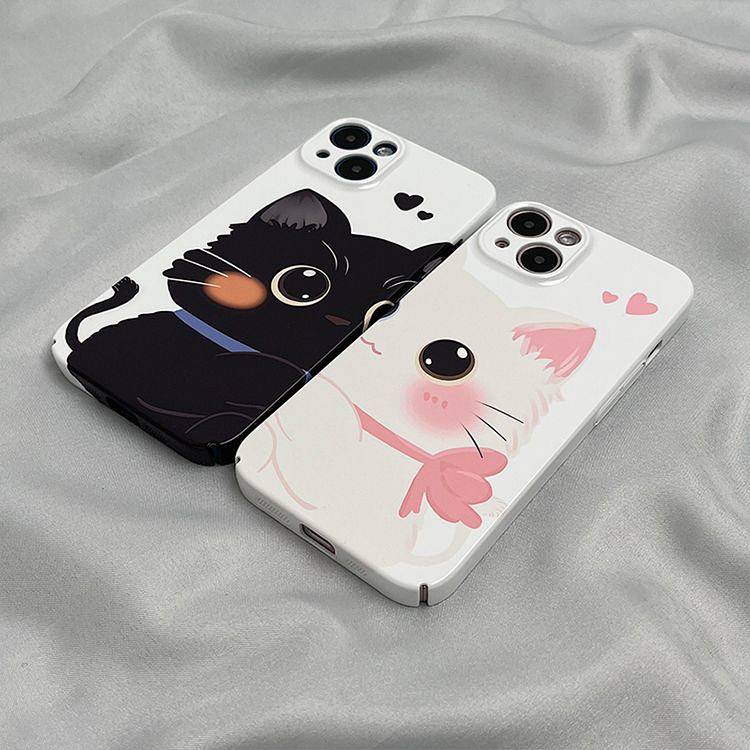 Ốp Điện Thoại Cứng In Hình Mèo Trắng Đen Cho iphone 14 13 12 11 pro max 7 8 plus x xs xr xsmax