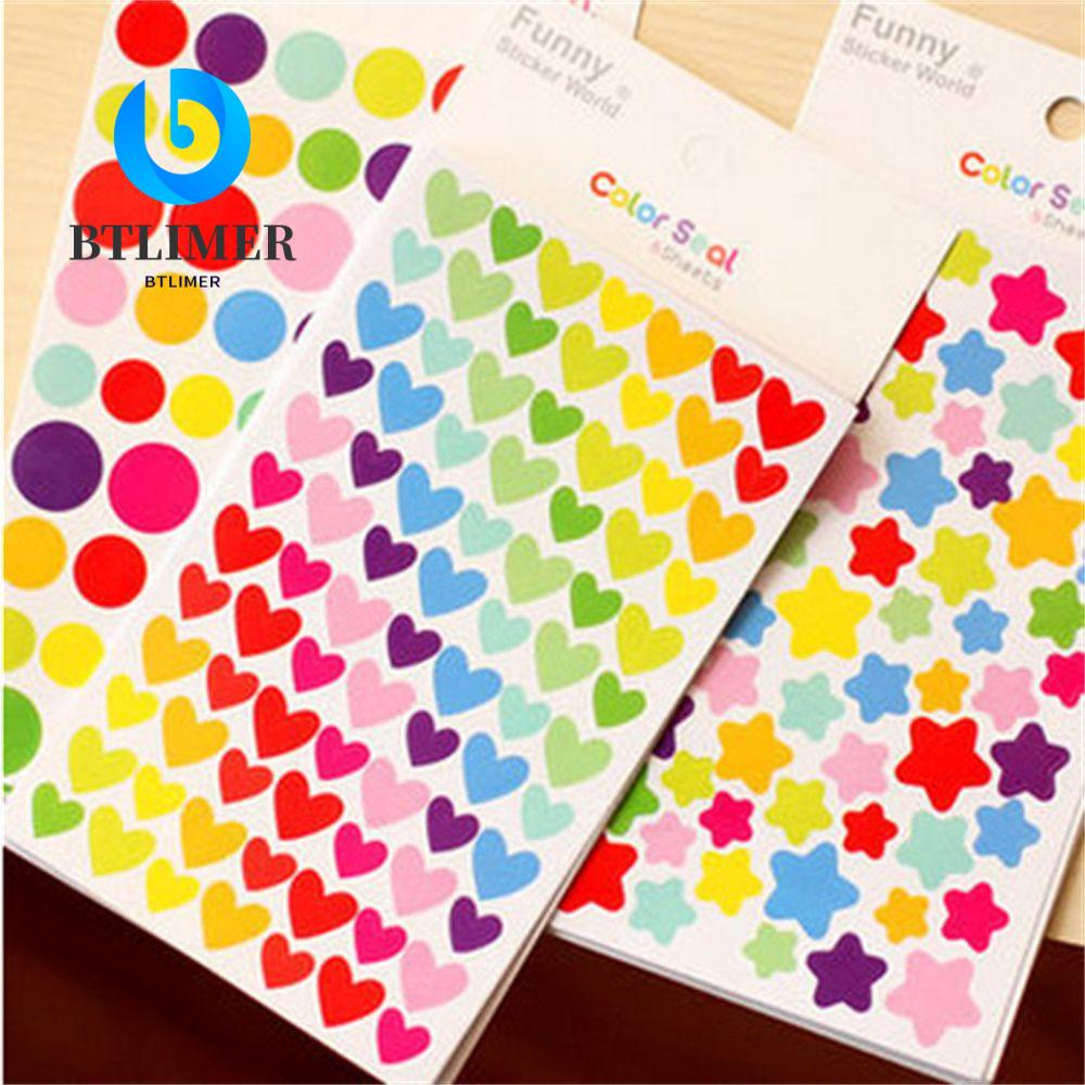 Bộ 6 Tấm Nhãn Dán Trang Trí Sách Hình Ngôi Sao / Trái Tim / Chấm Bi Màu Cầu Vồng