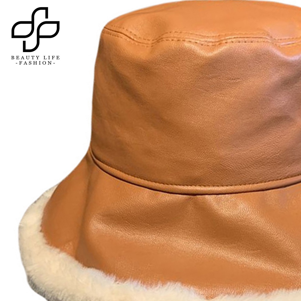 Nón Tai Bèo Giả Da Phối Lông Thỏ Dày Dặn Ấm Áp Chống Gió Thời Trang