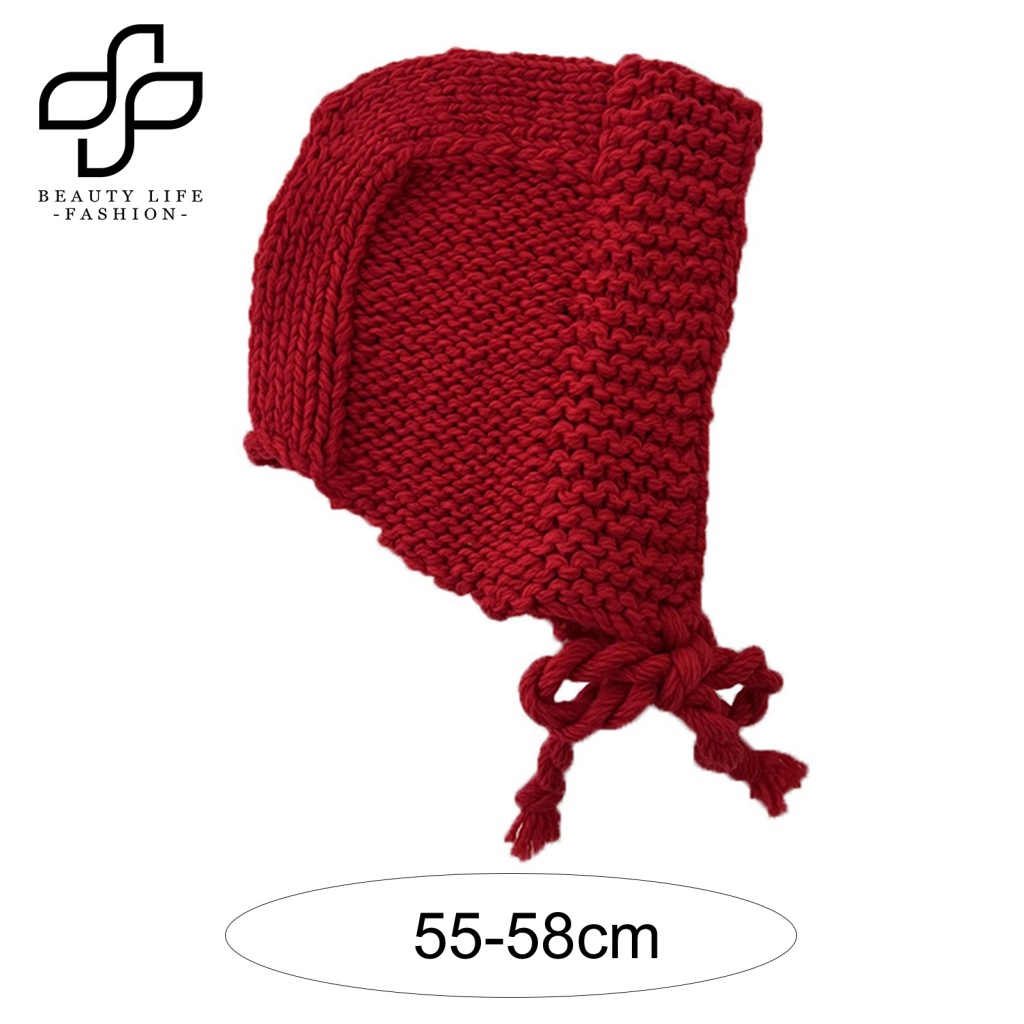 Mũ Beanie Dệt Kim Mềm Mại Màu Trơn Cột Dây Giữ Ấm Tai Co Giãn Thời Trang Mùa Đông Cho Nữ