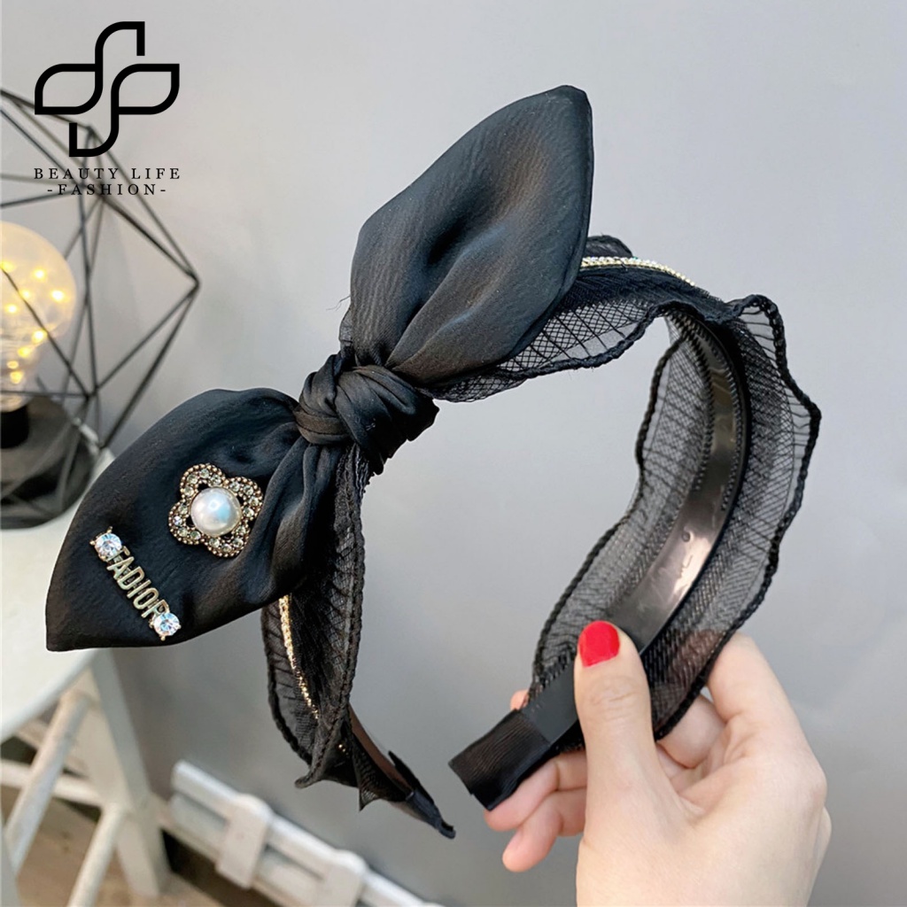 Băng Đô Cài Tóc Đính Đá / Ngọc Trai Giả / Nơ Ren Màu Trơn Phong Cách Hàn Quốc Thời Trang Xinh Xắn