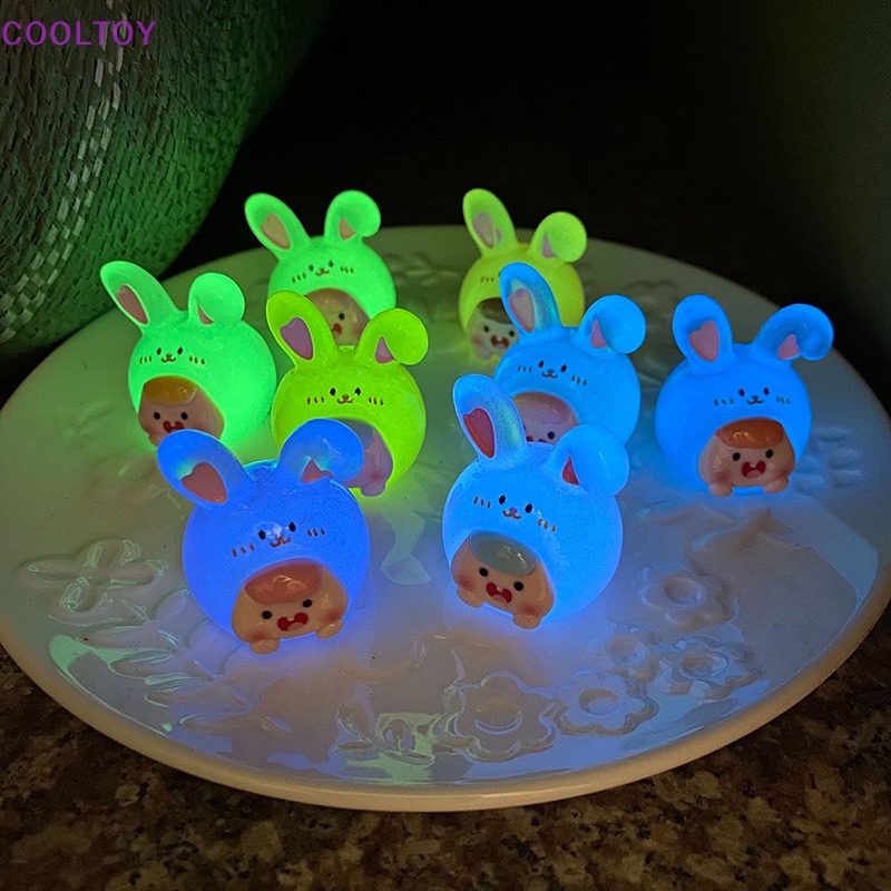 Set 2 Tượng Thỏ Hoạt Hình Mini Bằng Nhựa Phát Quang Trang Trí