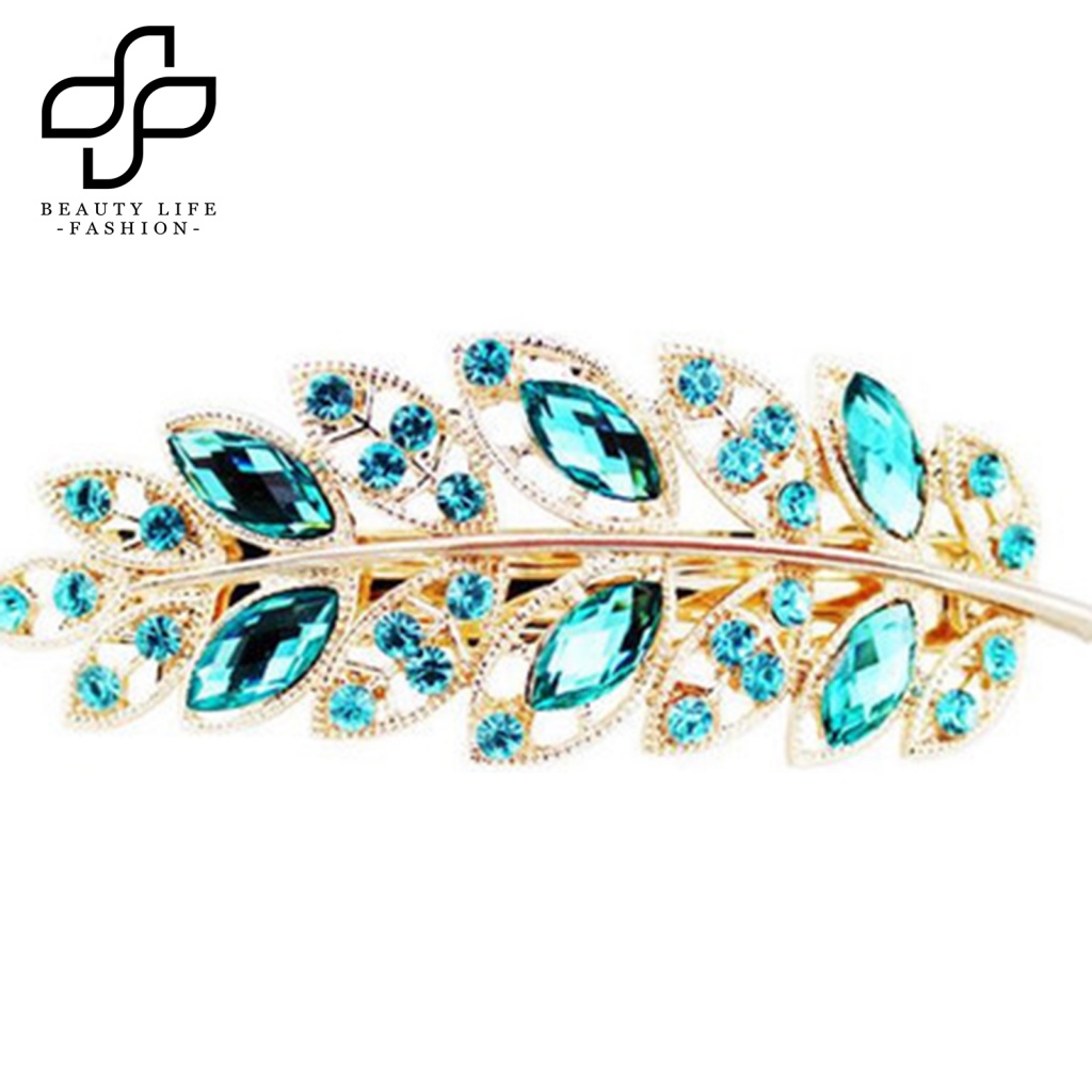 Kẹp Tóc Hình Lá Bằng Hợp Kim Đính Đá Pha Lê Thời Trang Cho Nữ