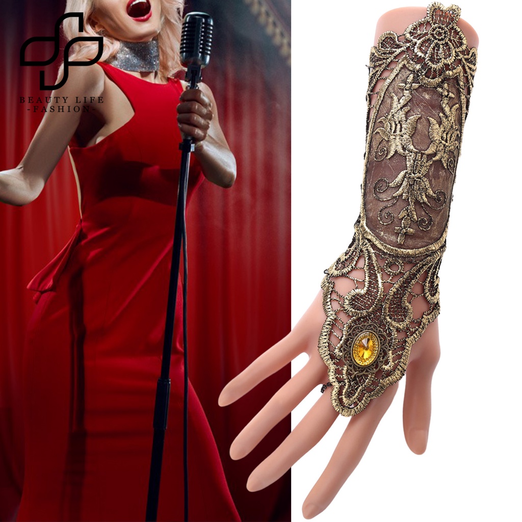 1 Đôi Găng Tay Ren Xuyên Thấu Họa Tiết Hoa Phong Cách Cổ Điển Có Thể Điều Chỉnh Và Tái Sử Dụng Cho Người Lớn