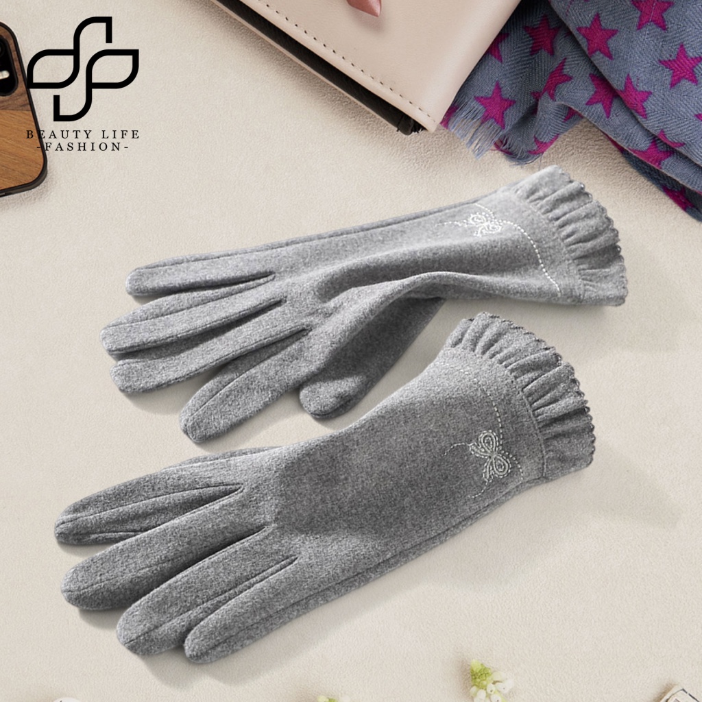 1 Đôi Găng Tay Chống Gió Chống Lạnh Dày Dặn Màu Trơn Có Thể Chạm Màn Hình Cảm Ứng Thời Trang Thu Đông Cho Nữ