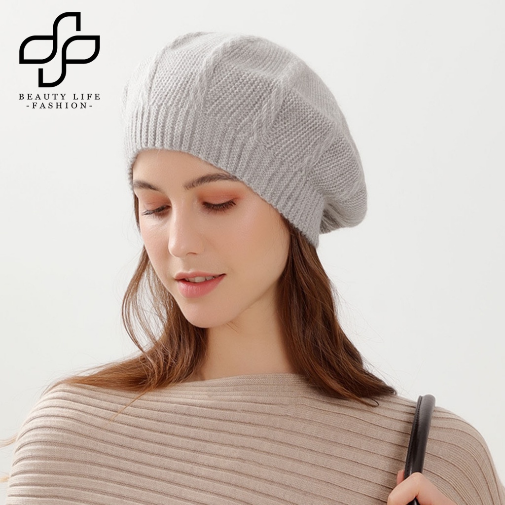 Mũ Beret Lông Thỏ Nhân Tạo Mềm Mại Co Giãn Màu Trơn Chống Lạnh Thời Trang Thu Đông Dành Cho Nữ