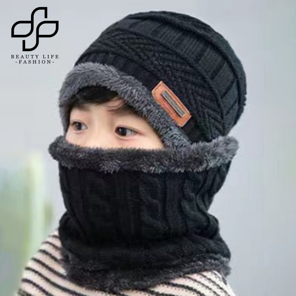 Bộ 2 Món Mũ Beanie Kèm Khăn Choàng Cổ Giữ Ấm Mềm Mại Thời Trang Thu Đông Cho Bé