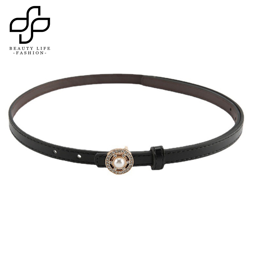 Thắt Lưng Da Giả Màu Trơn Đính Ngọc Trai Giả Dễ Điều Chỉnh Thời Trang Cho Nữ