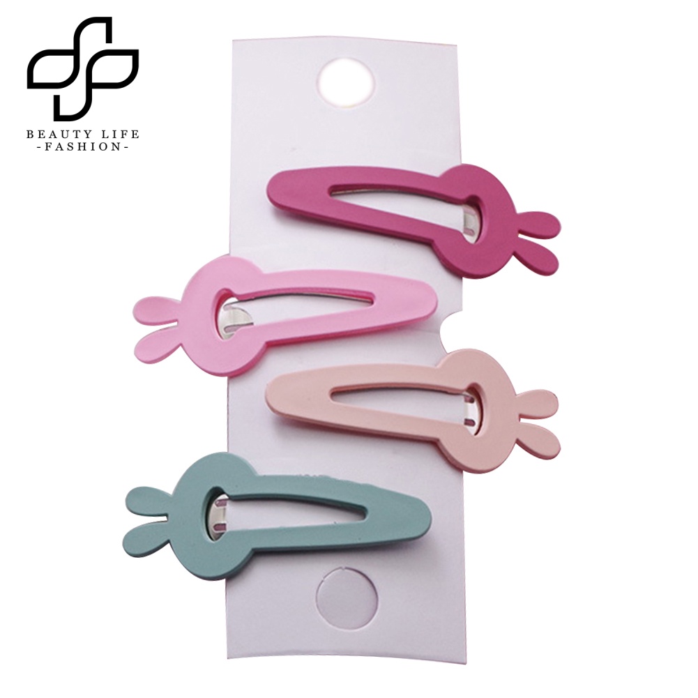 Bộ 4 Kẹp Tóc Họa Tiết Hình Học / Thỏ / Ngôi Sao Màu Sắc Ngọt Ngào Xinh Xắn Cho Nữ