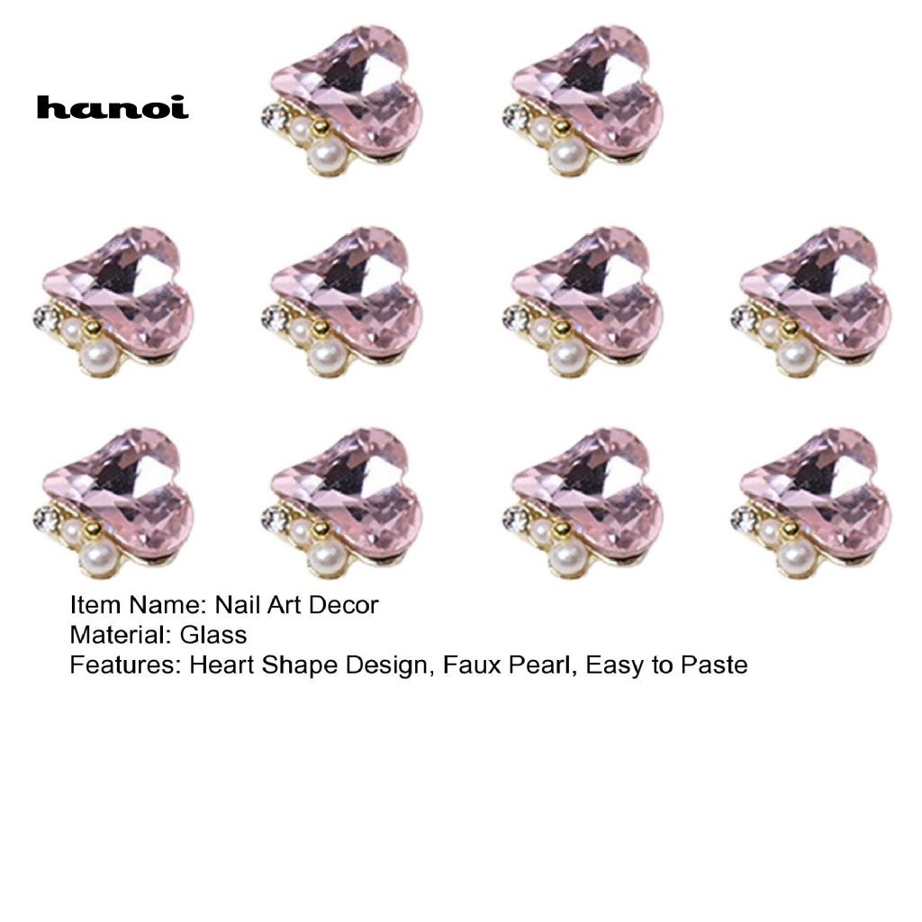 Set 10 Hạt Ngọc Trai Giả Trái Tim Ba Chiều Dán Móng Nghệ Thuật DIY