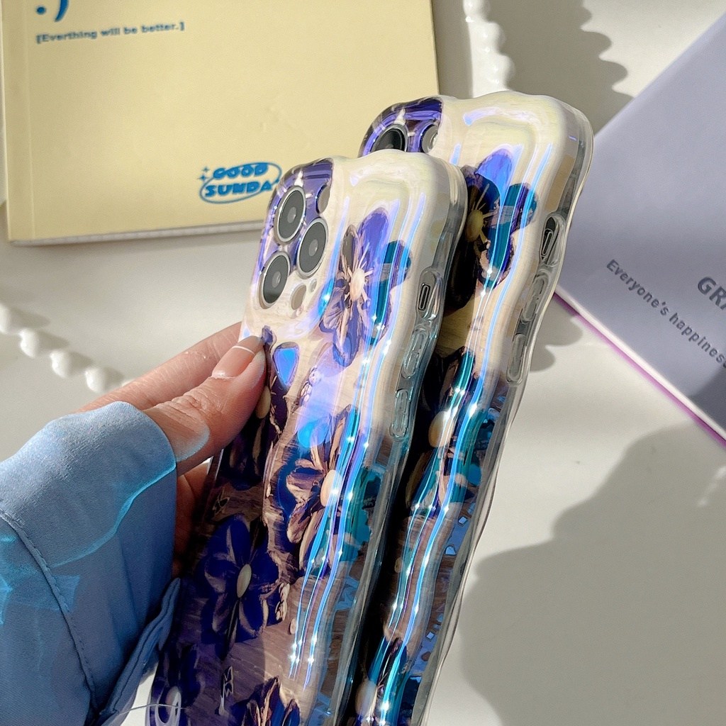 Ốp Điện Thoại TPU Chống Sốc Họa Tiết Hoa Màu Xanh Dương Đậm Cho IPhone 14 13 12 11 Pro Max