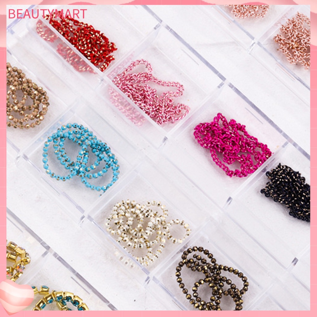 Set 12 Dây Xích Kim Loại Bản Rộng Trang Trí Móng Tay Nghệ Thuật