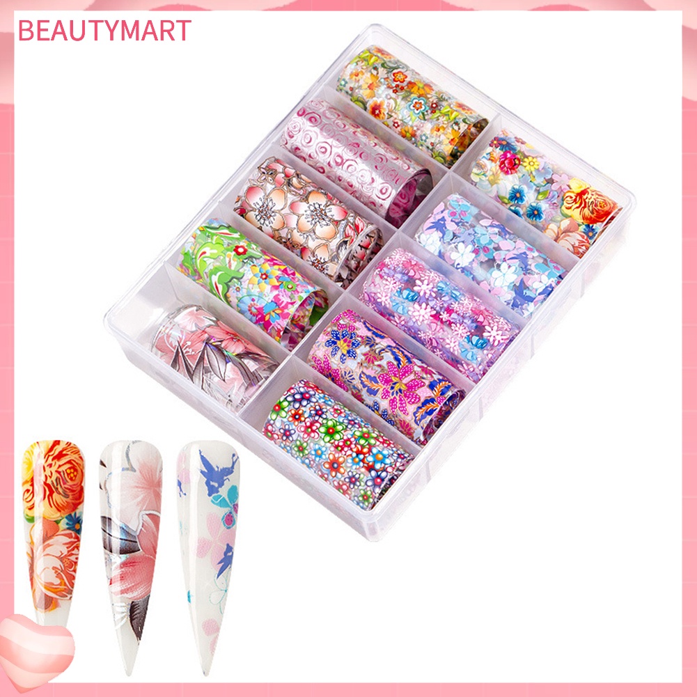 Bộ 10 Cuộn Giấy Dán Móng Tay Họa Tiết Da Báo / Hoa Thời Trang