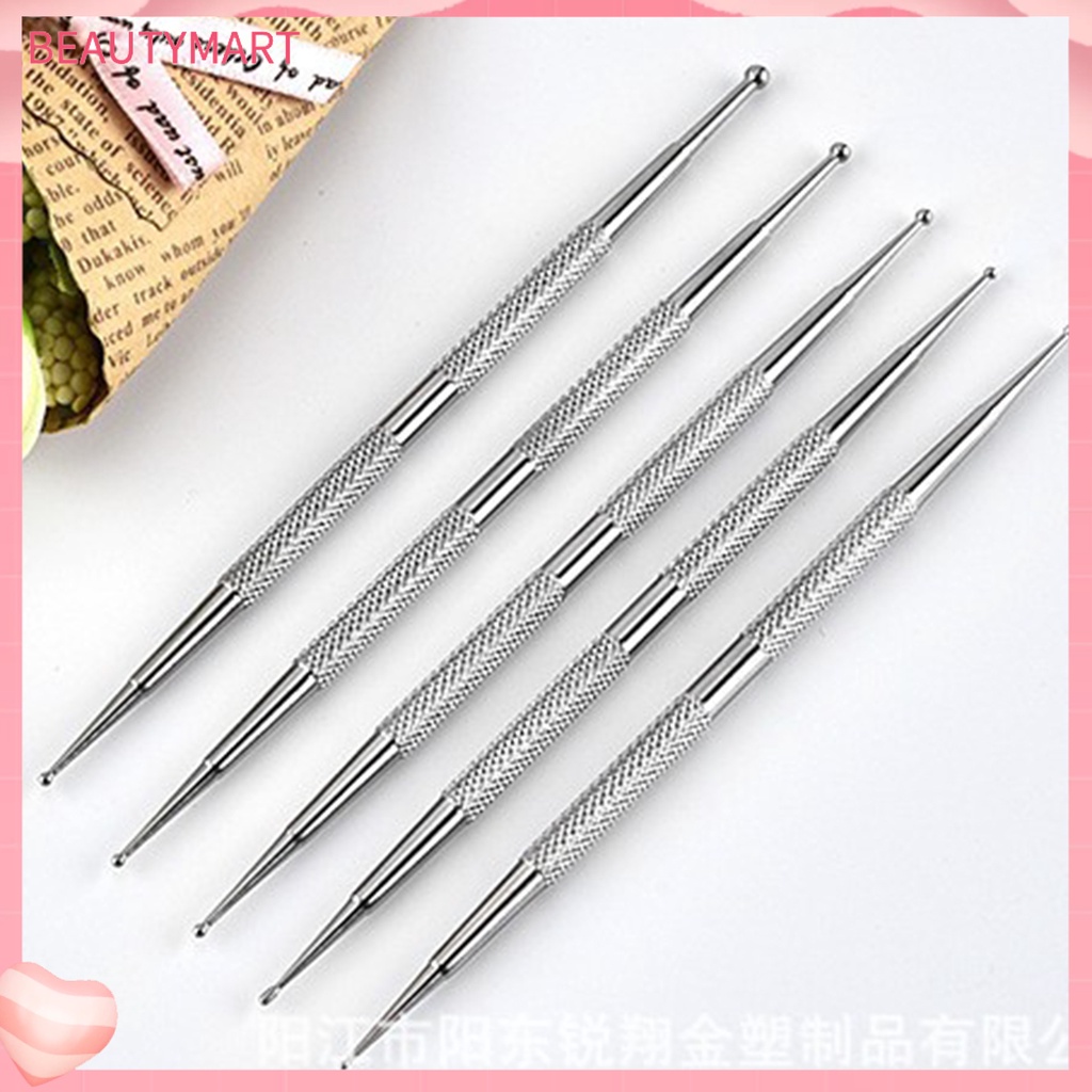 Set 5 Bút Chấm Bi Hai Đầu Bằng Thép Không Gỉ Bền Bỉ Thoải Mái Có Thể Tái Sử Dụng