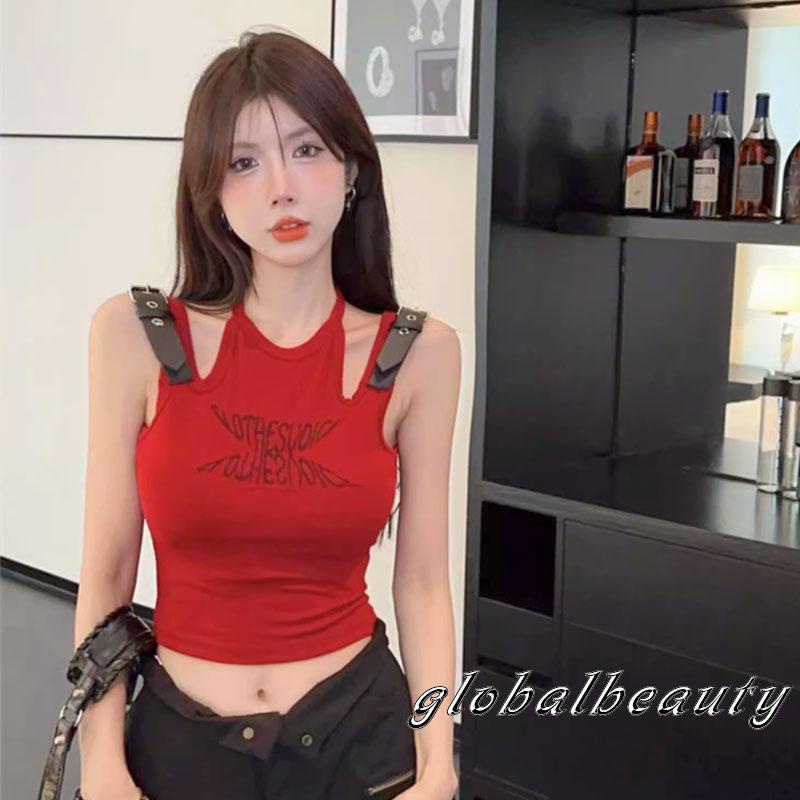 Áo Croptop Không Tay Thêu Chữ Phong Cách Mùa Hè Cho Nữ