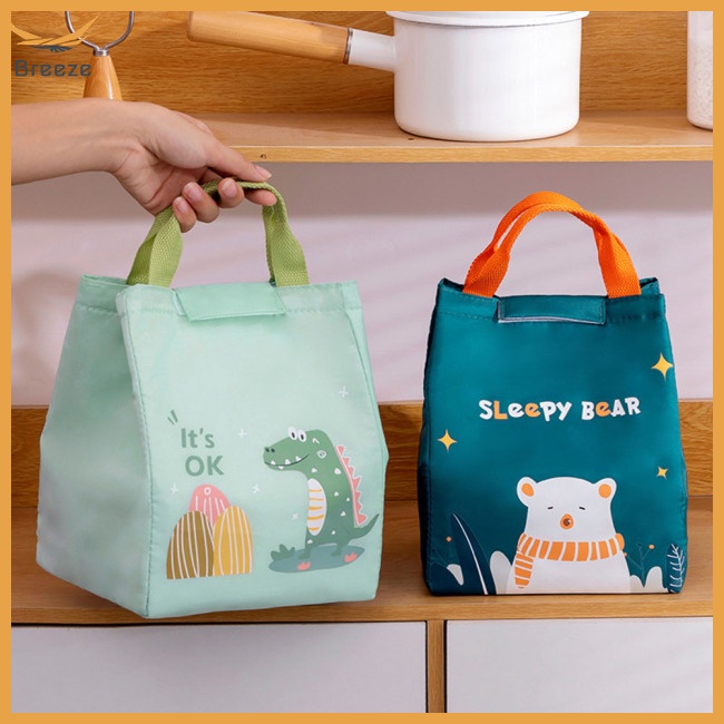 Túi Đựng Hộp Cơm Trưa Giữ Nhiệt Sức Chứa Lớn Bằng Lá Nhôm Họa Tiết Hoạt Hình Cho Học Sinh