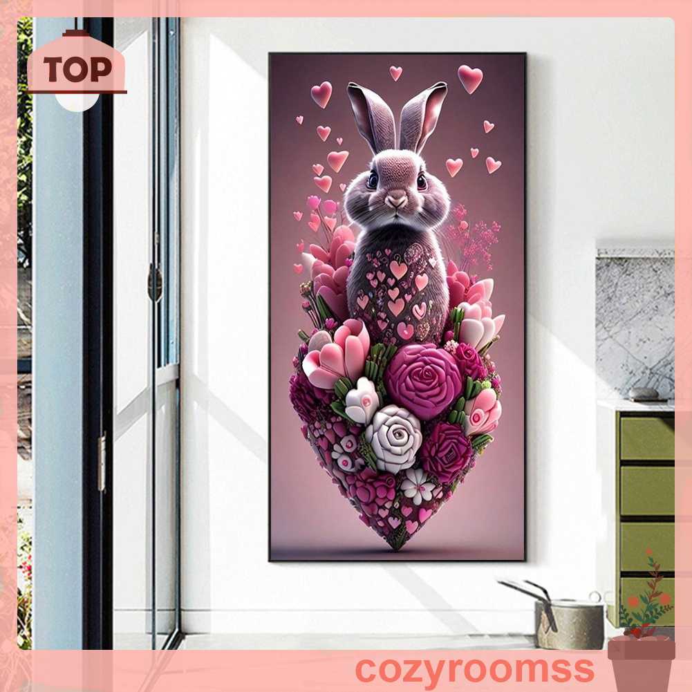 Tranh Đính Đá Kim Cương Toàn Bộ 5D DIY Hình Vẽ Thỏ Trang Trí Nhà Cửa