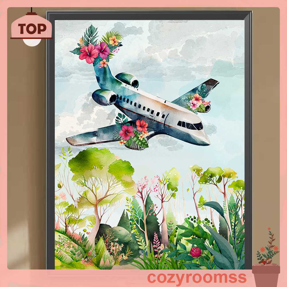 Tranh Đính Đá Kim Cương Toàn Bộ 5D DIY Hình Vẽ Máy Bay Dùng Trang Trí Nhà