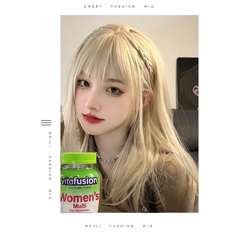 Bộ Tóc Giả Dài Trung Bình Màu Vàng Tự Nhiên Phong Cách Lolita Cho Nữ
