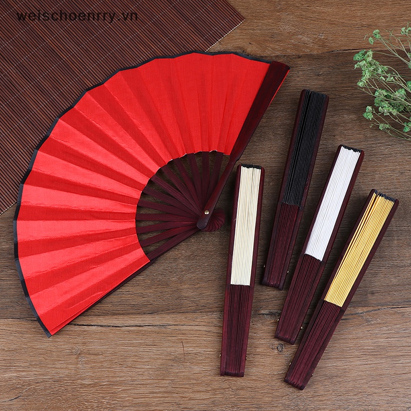 1 Quạt Xếp Cầm Tay Bằng Tre Màu Trơn Kiểu Trung Hoa Nhật Bản DIY