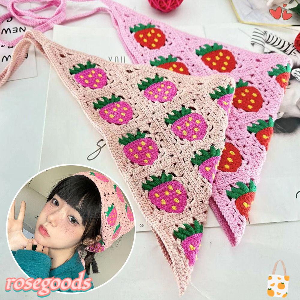 Băng Đô Cài Tóc Dệt Kim In Họa Tiết Dâu Tây / Hoa Hồng