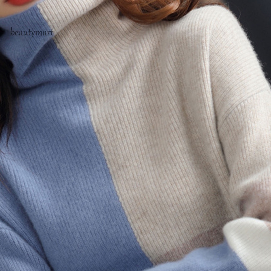 Áo Sweater Dệt Kim Tay Dài Cổ Cao Dáng Rộng Màu Sắc Thời Trang Mùa Đông Xinh Xắn Cho Nữ beautymartm1