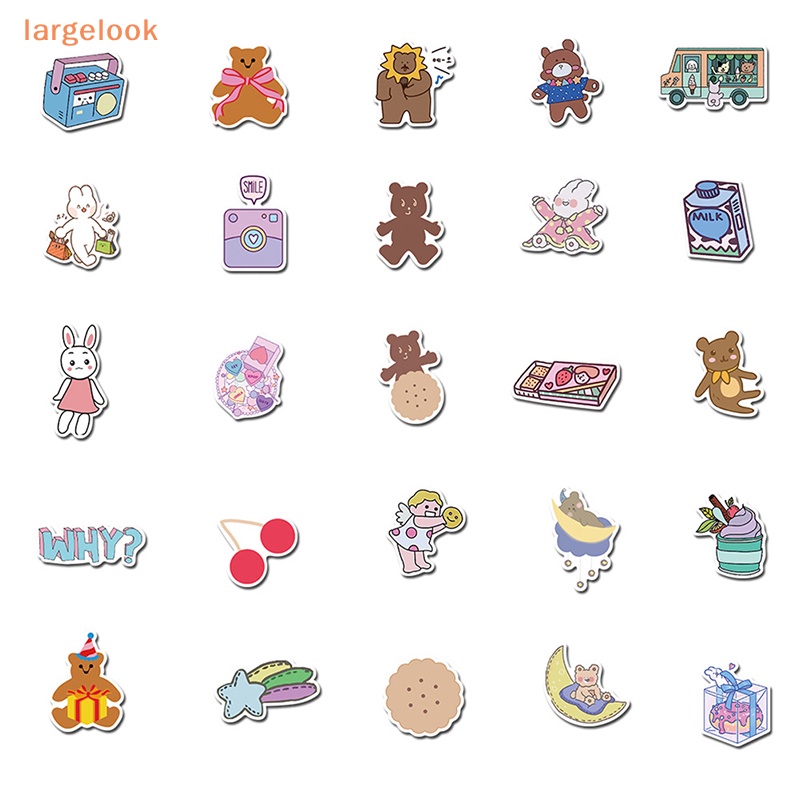 Bộ 50 Miếng Dán Hình Gấu Kiểu Hàn Quốc Dùng Trang Trí Ván Trượt / Laptop / Xe Máy Diy