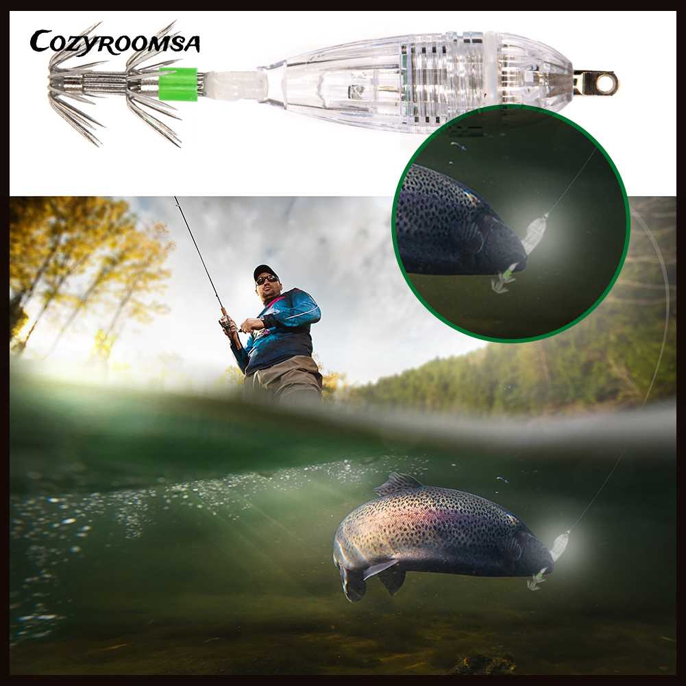 Móc Mồi Câu Hình Con Mực Có Đèn LED Dùng Pin