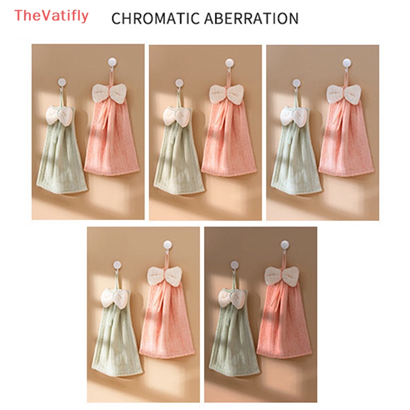 [Thevalifly] Khăn Lau Tay Sợi Nhỏ Siêu Thấm Hút Cao Hiệu Quả Cao Thắt Nơ Hoạt Hình Dễ Thương Cho Nhà Bếp Phòng Tắm