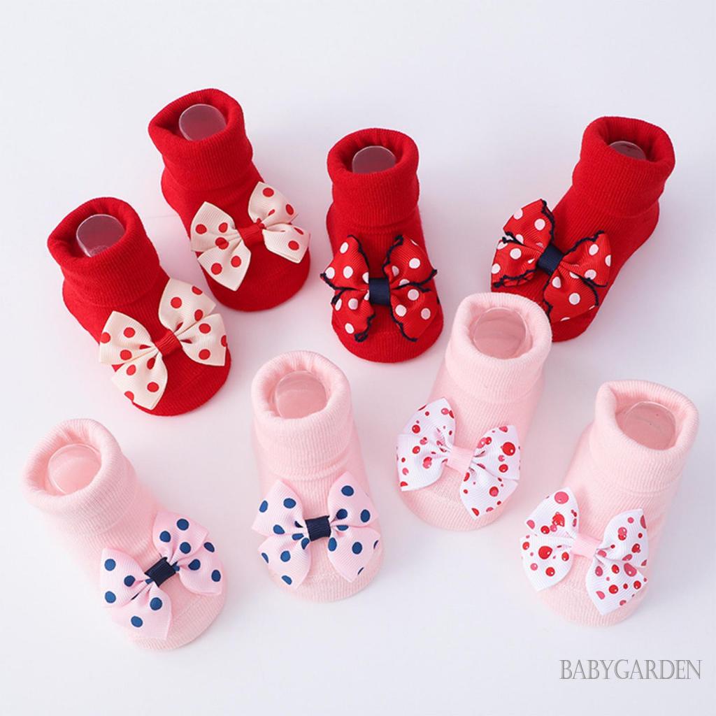 Vớ Công Chúa Chống Trượt Đính Nơ Họa Tiết Chấm Bi Dễ Thương Cho Bé Gái Từ 0-12 Tháng Tuổi
