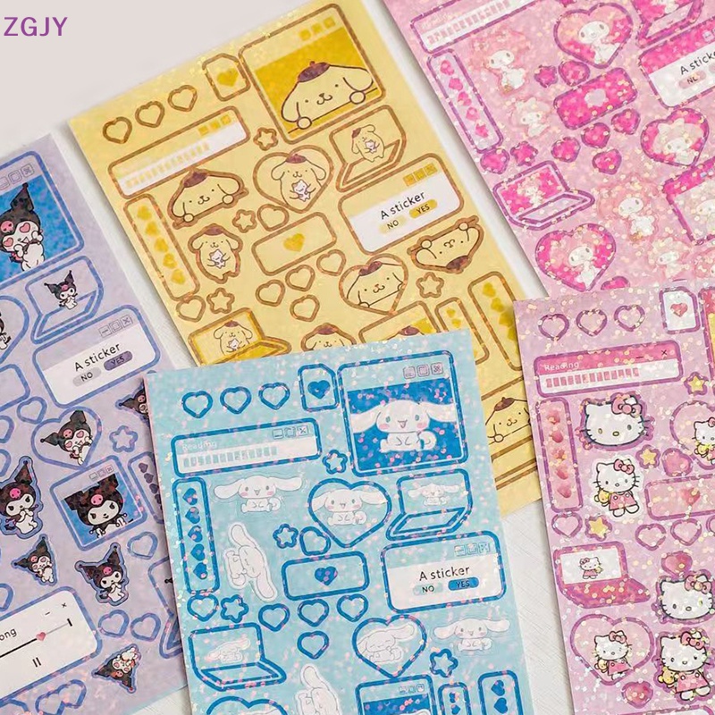 Set 6 Tấm Nhãn Dán Hello Kitty Màu Laser Chống Thấm Nước Trang Trí Đa Ứng Dụng Mới