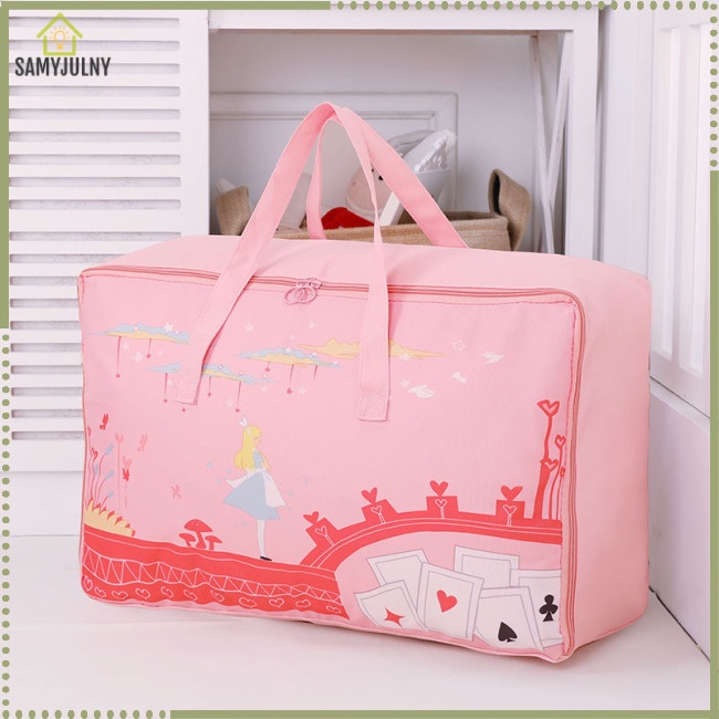 Túi Đựng Chăn Mền / Gối Bằng Vải Oxford In Họa Tiết Hoạt Hình Nhỏ Gọn Cho Bé Mẫu Giáo