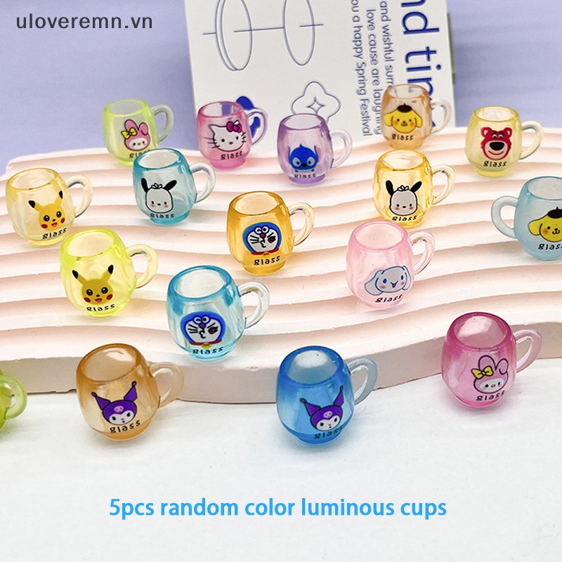 Set 5 Ly Nước Dạ Quang Bằng Nhựa Resin In Họa Tiết Hoạt Hình Dễ Thương Trang Trí Nội Thất