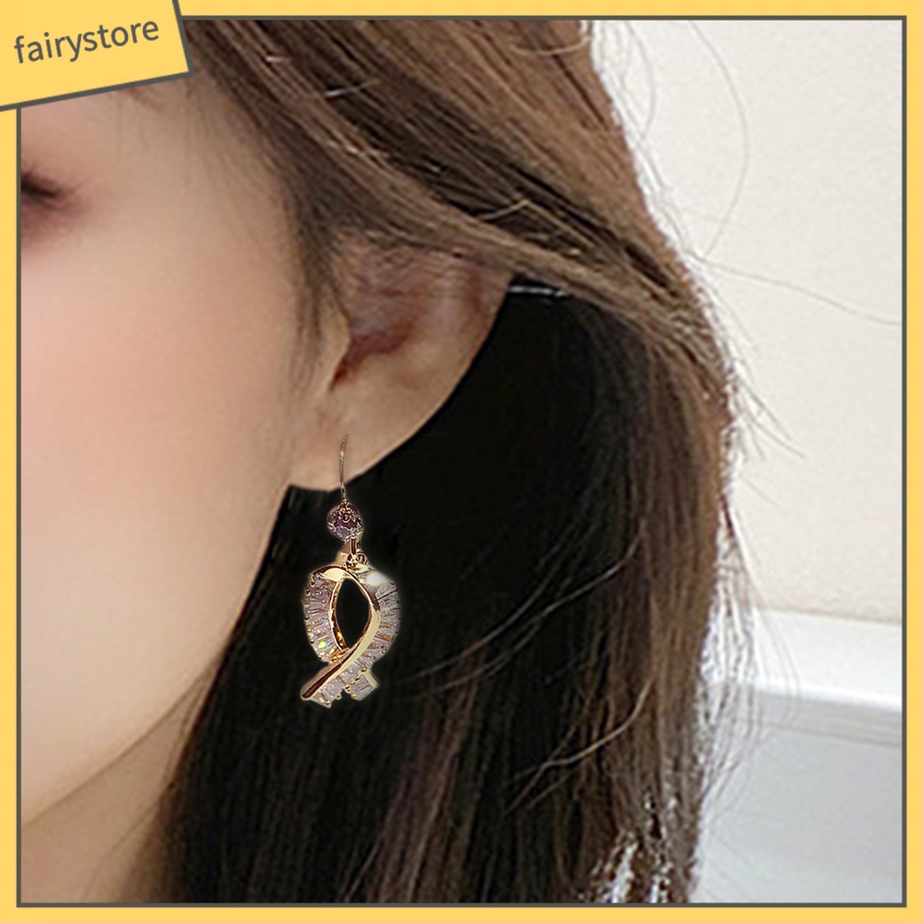 1 Đôi Bông Tai Hình Nơ Đính Đá Dáng Dài Trang Nhã