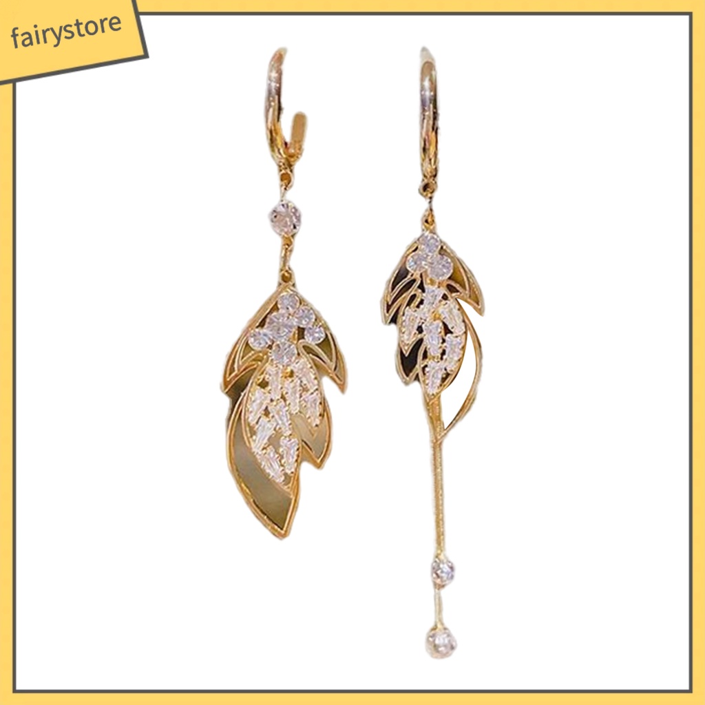 1 Đôi Bông Tai Hình Chiếc Lá Đính Đá Lấp Lánh Dành Cho Nữ
