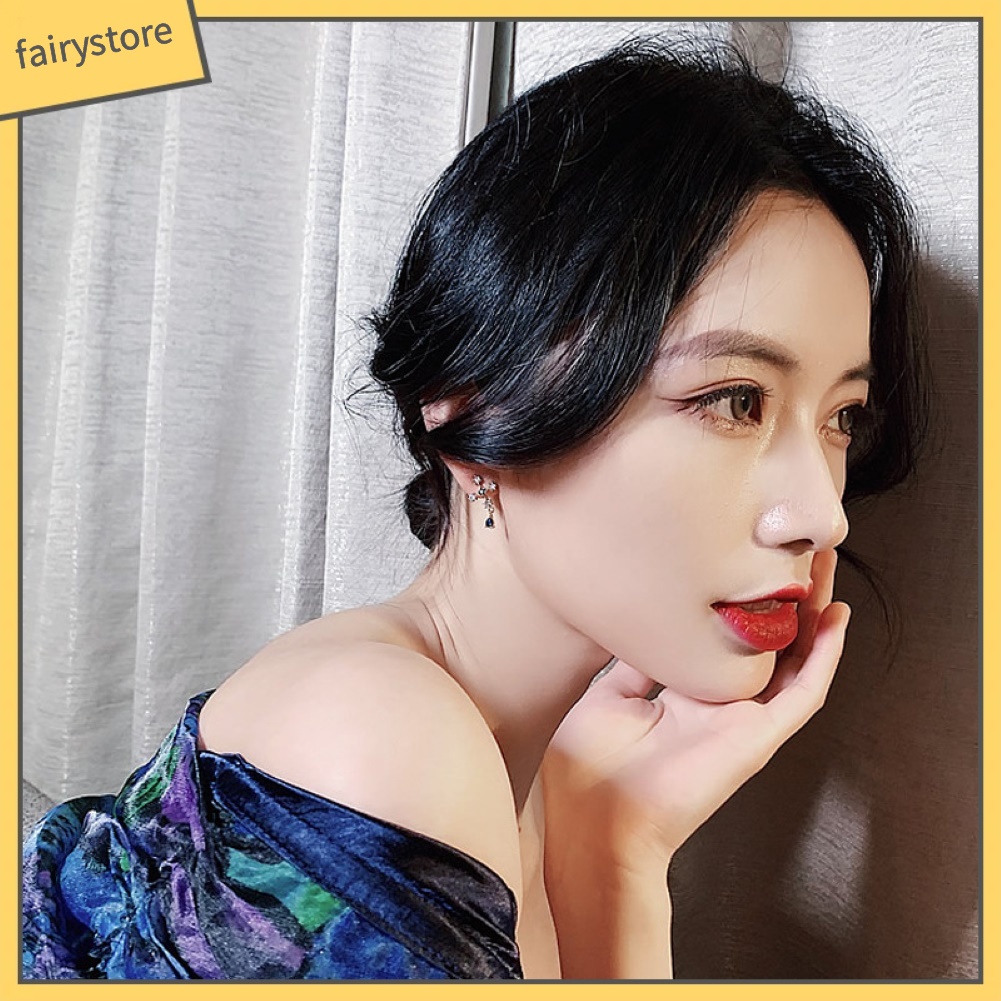 Bông Tai Hình Thánh Giá Đính Đá Sapphire Giả Bằng Hợp Kim Thời Trang Cho Nữ