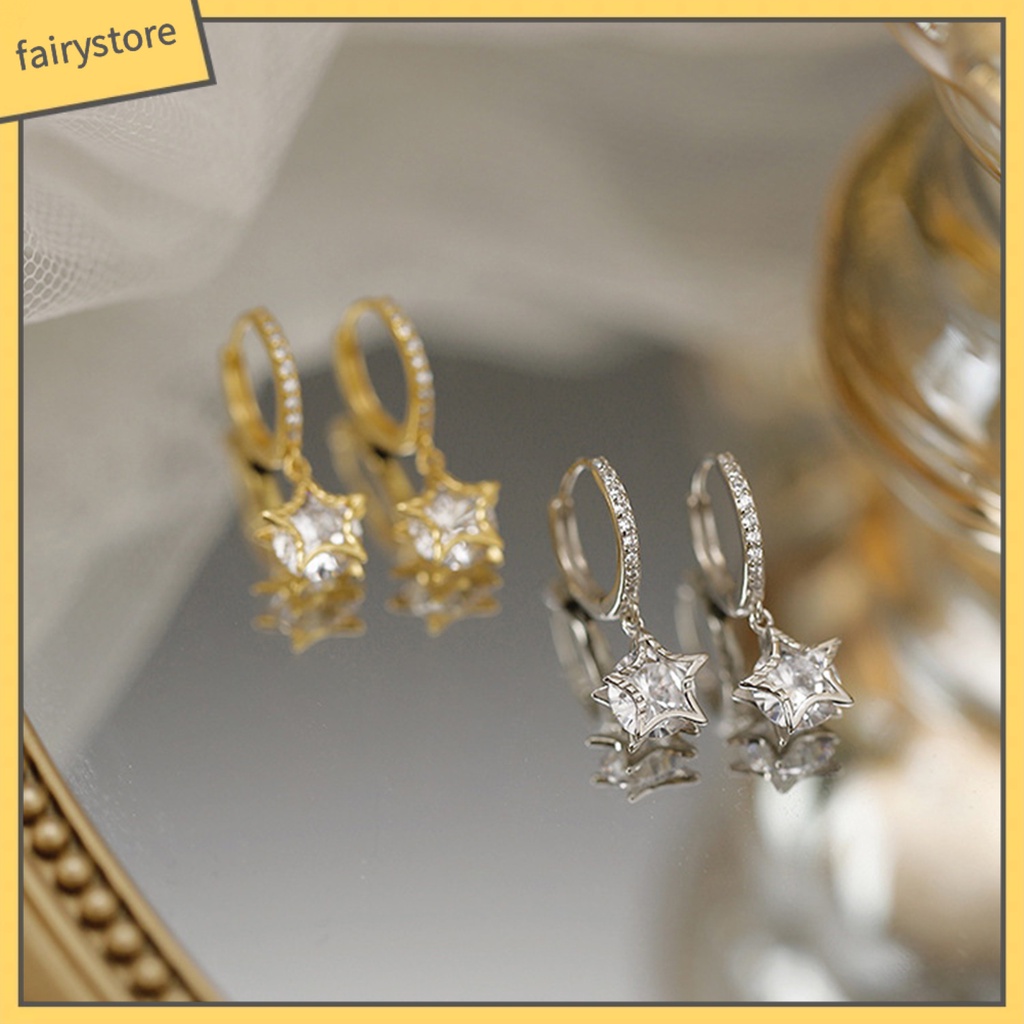 1 Đôi Bông Tai Dáng Dài Hình Ngôi Sao Đính Đá Phong Cách Retro