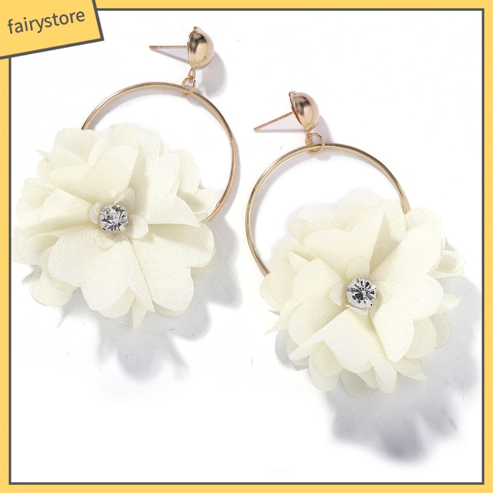 Bông Tai Dáng Dài Hình Tròn Đính Đá Hình Hoa Thời Trang Cho Nữ