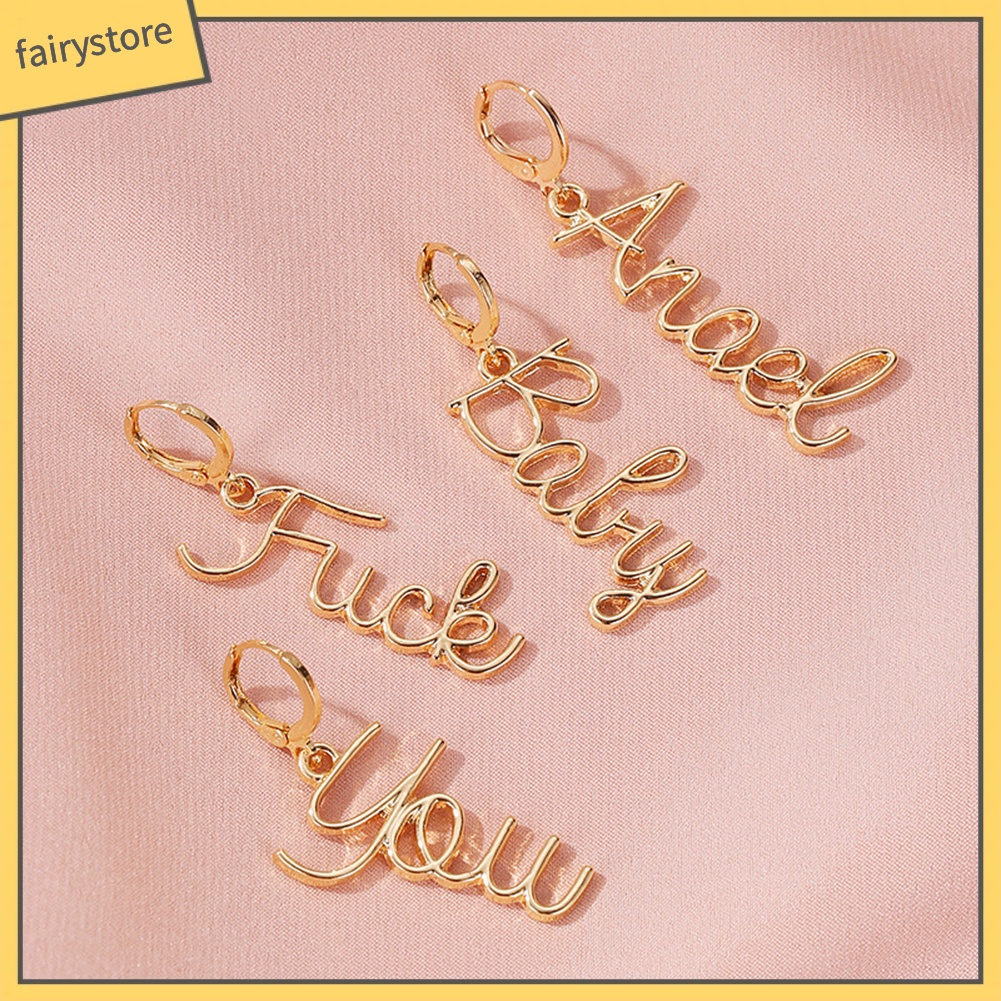 Bông Tai Dáng Dài Hình Thiên Thần Và Chữ Baby Fuck You Thời Trang Cho Nữ