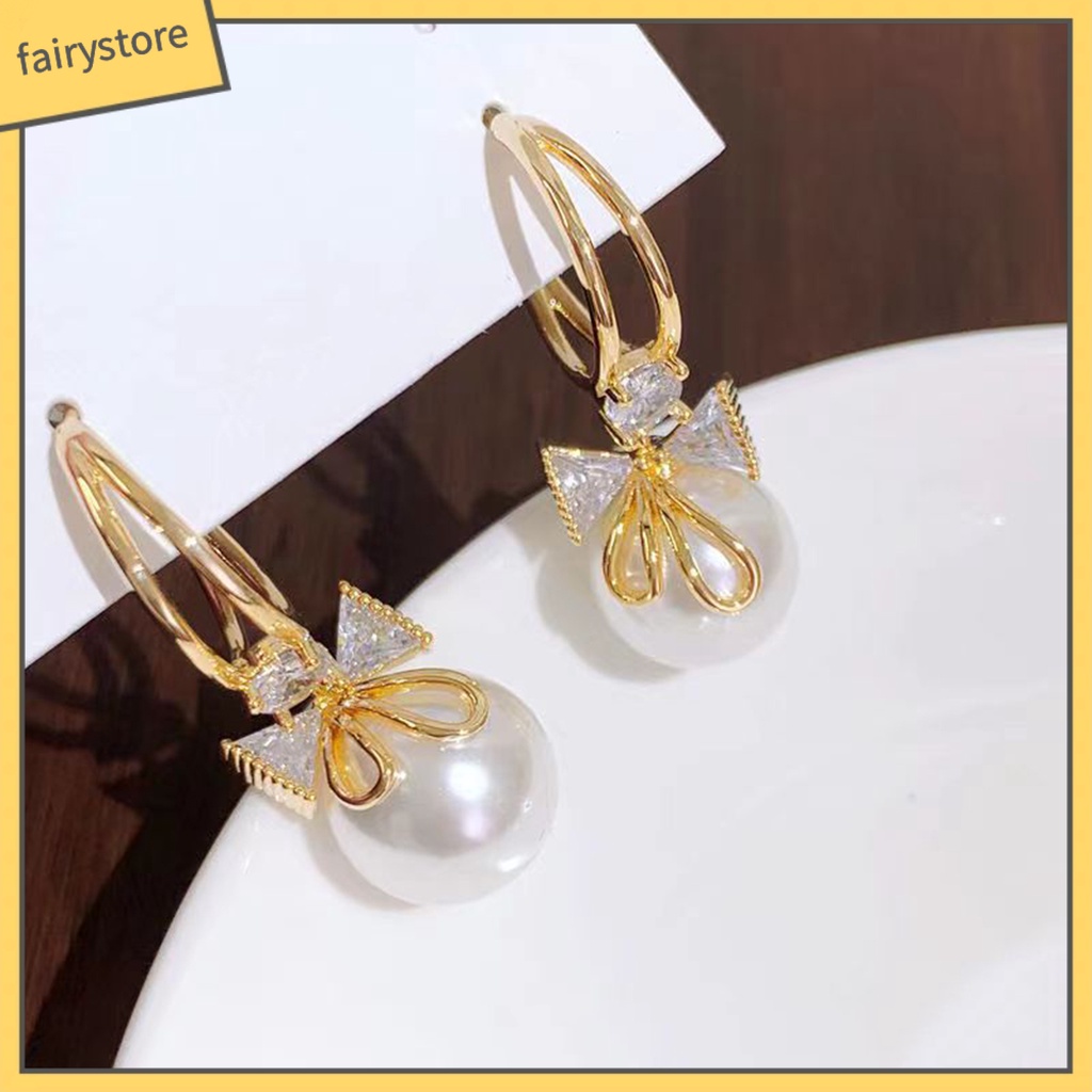 1 Đôi Bông Tai Hình Nơ Đính Đá Lấp Lánh Sang Trọng