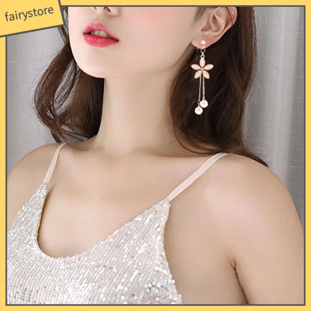 1 Đôi Bông Tai Hình Nơ Tua Rua Đính Đá Thời Trang