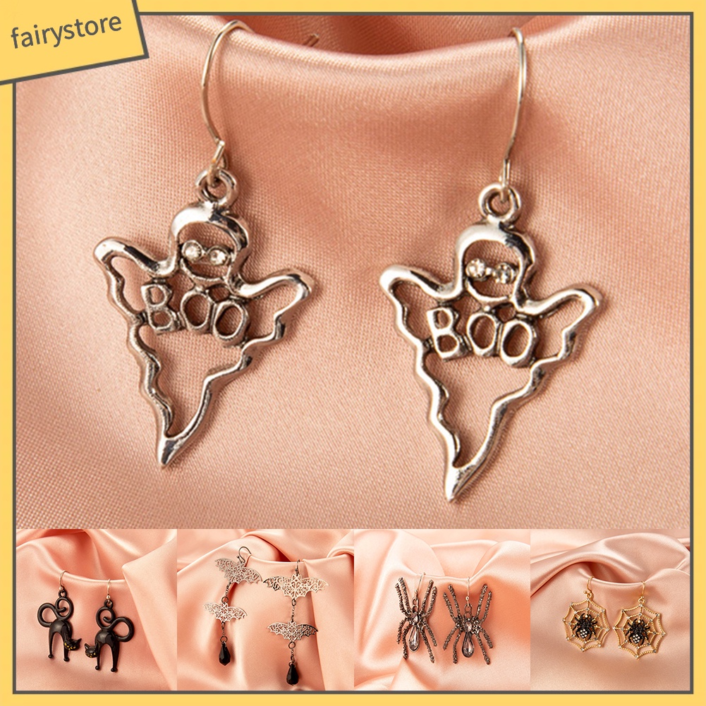 [FRO] Khuyên Tai Hình Đầu Lâu Nhện Đầu Lâu Phong Cách Gothic Halloween Vui Nhộn Cho Nữ