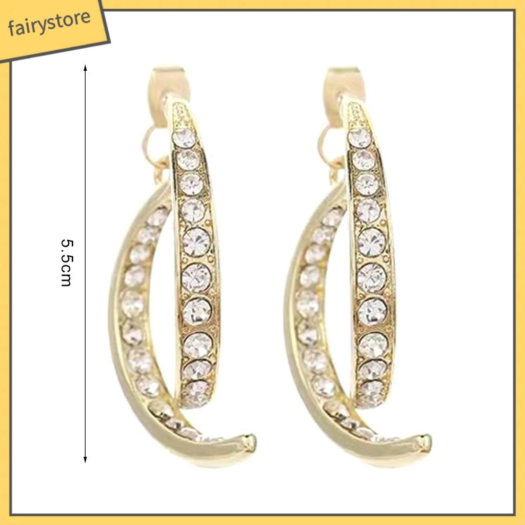 [FRO] Bông Tai Đính Đá Hình Mặt Trăng Vòng Cung Tinh Tế Lấp Lánh Cho Nữ