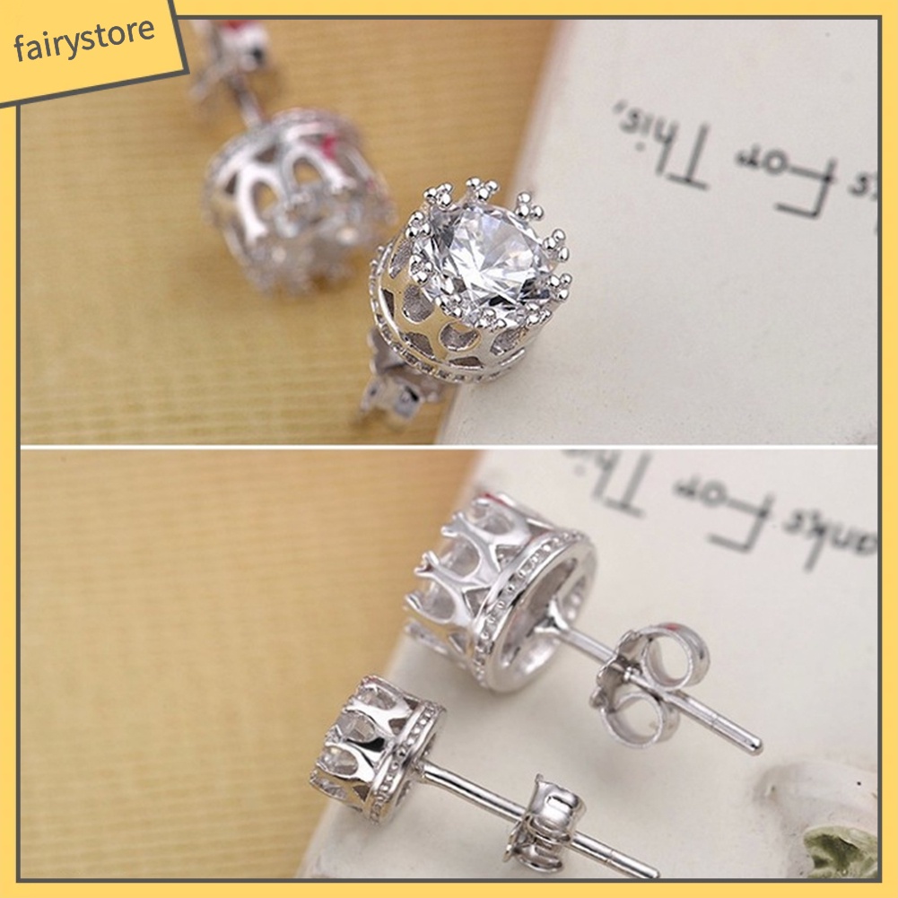 Bông Tai Hình Tròn Khắc Họa Tiết Đính Đá Zircon Thời Trang Cho Nữ