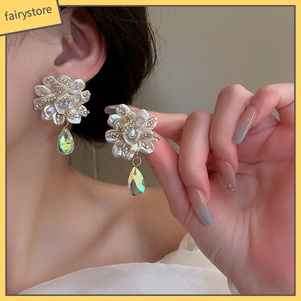 [FRO] 1 Đôi Bông Tai Thả Hình Giọt Nước Đính Kim Cương Giả Lấp Lánh Chống Mài Mòn Trang Trí Thời Trang