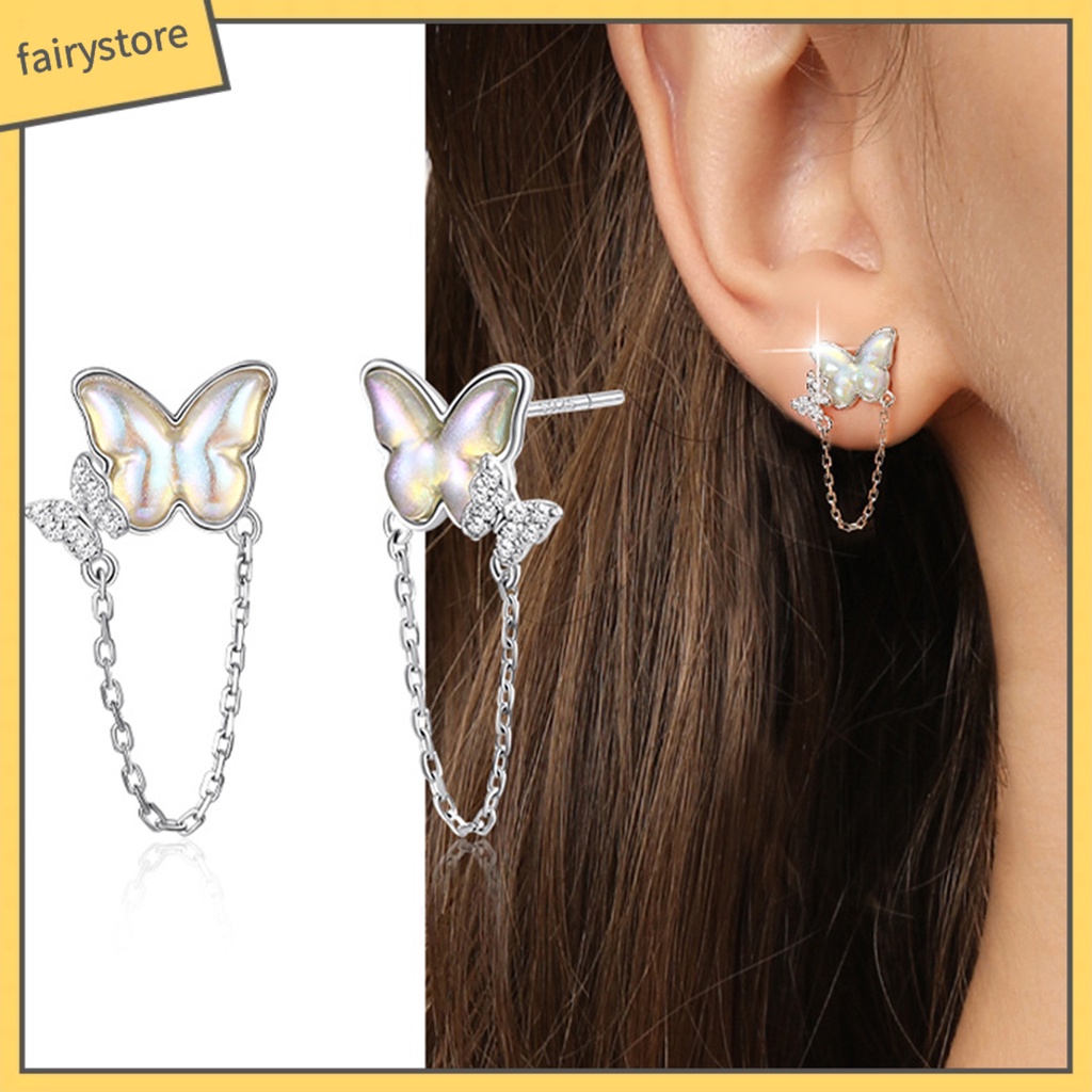 1 Đôi Bông Tai Mini Hình Bướm Đính Đá Mặt Trăng Nhân Tạo Thời Trang Dành Cho Nữ